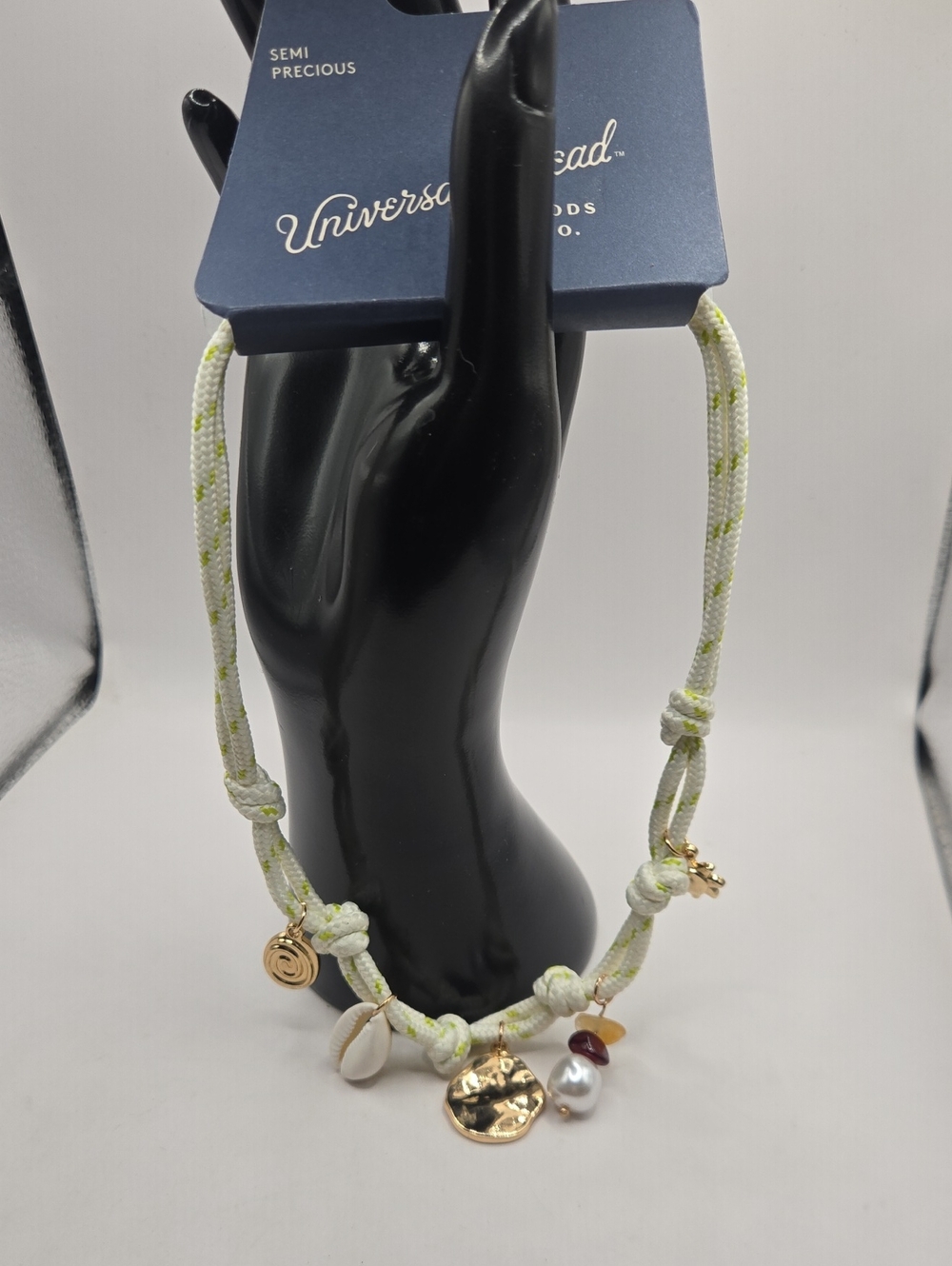NEW Universal Thread White and Lime Green Charm Necklace with Gold Accents